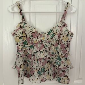 Nine West Y2K Blusita Floral V Neck Tank Top Ruffles Straps Vintage Size 2